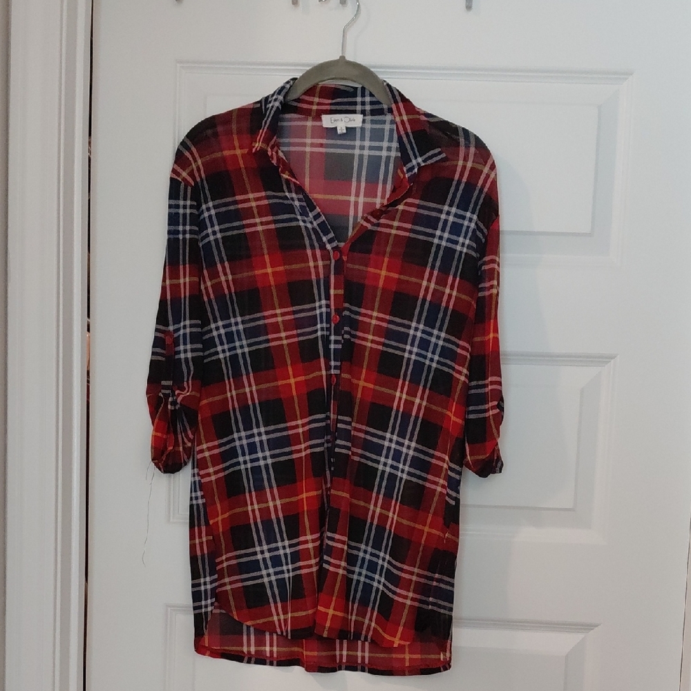 Eden & Olivia Red and Navy Plaid Long Sleeve Shirt
